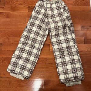 Plaid woman’s ski/snow Pants - Brown cream pink